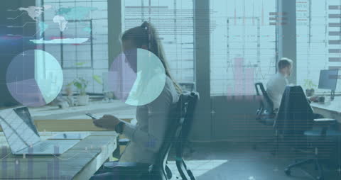 Woman Engaging with Technology in Modern Office Setting