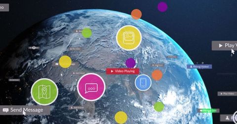 Futuristic Digital Interface with Earth Globe and UI Symbols