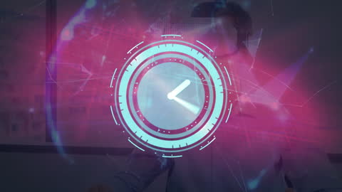 Businessman Exploring Virtual Reality with Futuristic Digital Clock Interface