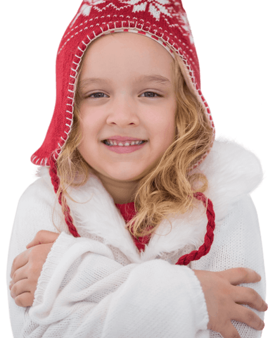 Happy Caucasian Girl Smiling in Christmas Hat on Transparent Background