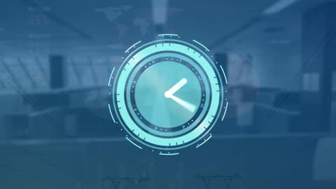 Abstract Digital Clock Animation Overlaying Office Scene