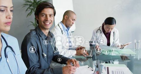 Medical Professionals Collaborating in Modern Office Environment