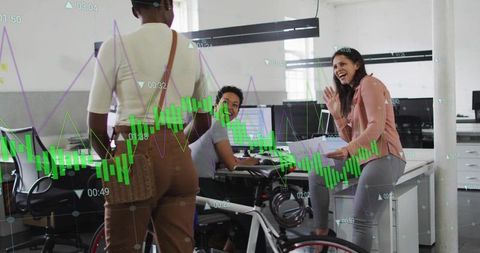 Diverse Team Analyzing Market Trends with Technology in Office