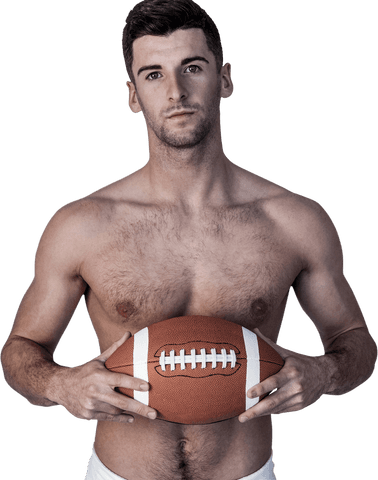 this image features a shirtless rugby player confidently holding a ball, showcasing athleticism and focus. ideal for fitness, sports marketing, sportswear advertisements, and promoting athletic programs. transparent background allows seamless integration into various digital media designs.