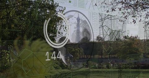 Futuristic hologram in serene urban park setting