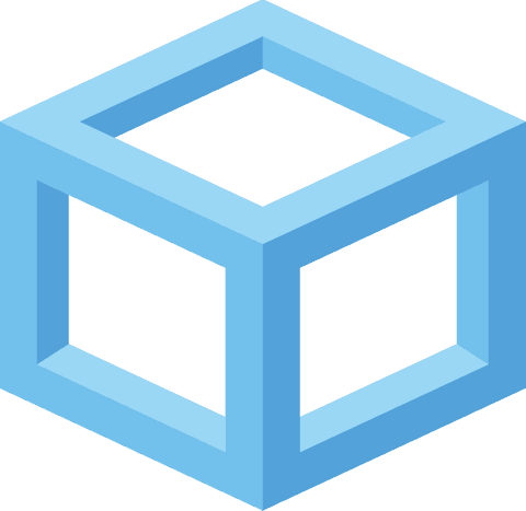 Minimalist blue isometric cube on transparent background