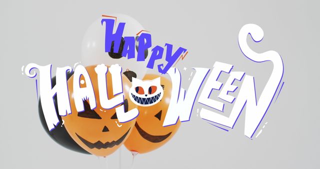 Happy Halloween Banner with Pumpkin Balloons on Grey Background - Download Free Stock Images Pikwizard.com