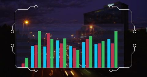 Digital Chart Illustration Over Cityscape at Night - Download Free Stock Images Pikwizard.com