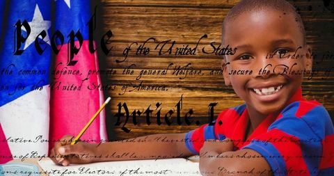 Patriotic Celebration with Smiling Child and USA Flag Background