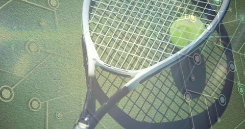 Tennis Racket with Tech Circuit Overlay on Court
