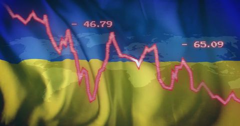 Global market drop displayed over ukraine flag