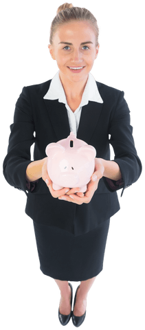 transparent businesswoman holding pink piggy bank for savings concept - Download Free Stock Videos Pikwizard.com