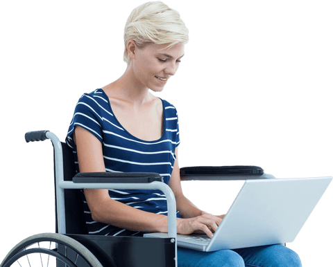 Caucasian Woman in Wheelchair Using Laptop on Transparent Background - Download Free Stock Videos Pikwizard.com
