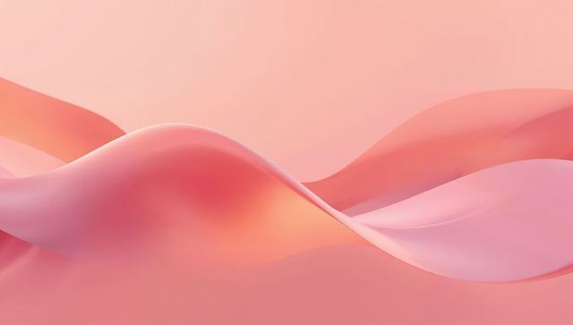 Flowing glossy ribbon waves creating calm pastel abstract landscape, soft layered gradients