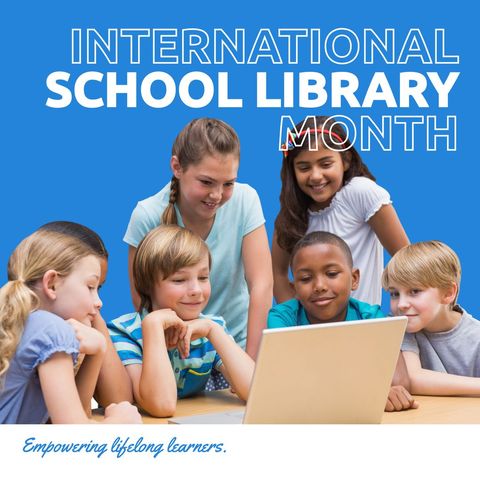 Diverse children celebrating international school library month together