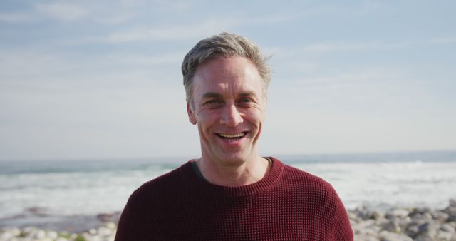 Happy Mature Man Smiling on Beach - Download Free Stock Images Pikwizard.com