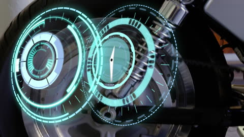 Digital Interface Overlay on Motorcycle Wheel