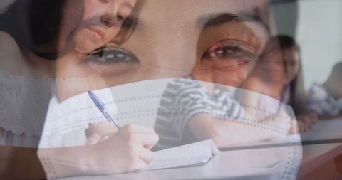 Digital Composition Education and Health Themes with Focused Woman