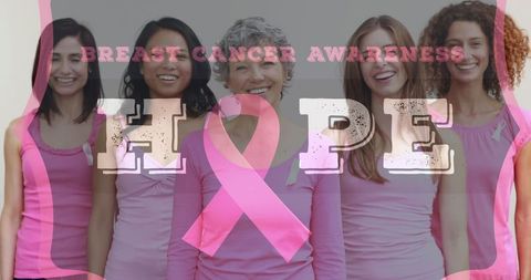 Breast Cancer Awareness with Empowered Smiling Women in Pink