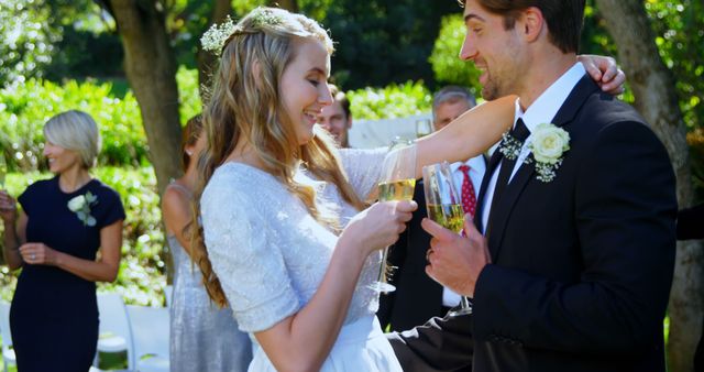 Happy Newlyweds Celebrating Their Marriage with Champagne - Download Free Stock Images Pikwizard.com