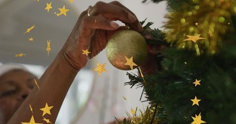 Festive ornament decoration with sparkling stars in background