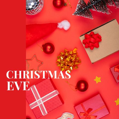 festive christmas eve arrangement with decorations on red background - Download Free Stock Templates Pikwizard.com