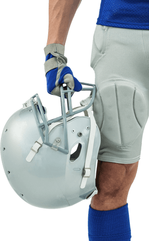Transparent close-up of american football player holding helmet firmly