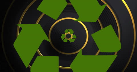 Recycling Symbols on Black and Golden Abstract Background