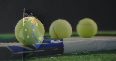 Tennis Gear on Artificial Grass Court with Australian Flag Overlay