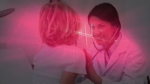 Pediatrician Smiling with Young Patient Overlaid with Cardiogram Graphic