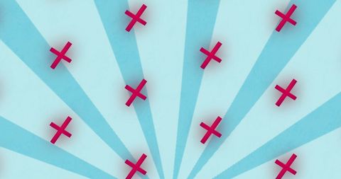 Abstract red cross pattern on blue radiant lines background