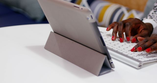 Hands Typing on Wireless Keyboard with Tablet for Remote Work - Download Free Stock Images Pikwizard.com