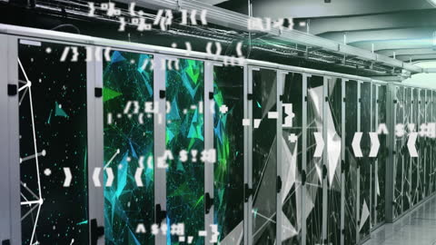 Digital Interface in Modern Server Room with Data Visualization