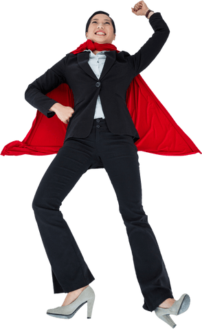 businesswoman pretending superhero in red cape, transparent background - Download Free Stock Videos Pikwizard.com