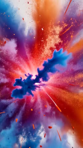 Vertical color explosion with blue filament expanding from white core, abstract motion