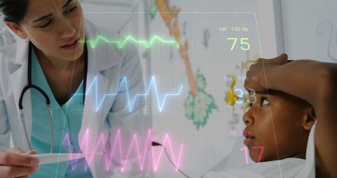 Doctor Examining Child Patient with Holographic Technology