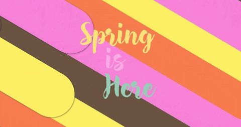 Hand-lettered spring is here pastel paper collage greeting card with diagonal strips