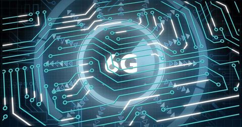 Futuristic 6G Network Topology with Glowing Grid and Connectivity Lines