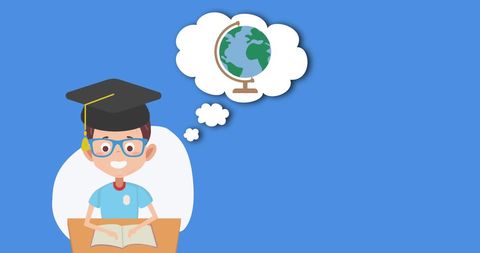 Young Graduate Boy with Globe in Thought Bubble - Download Free Stock Images Pikwizard.com
