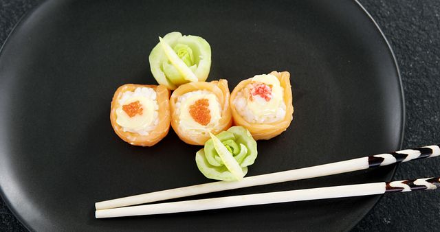 Perfect for websites, blogs, or articles focusing on Japanese cuisine, fine dining, or gourmet food. Ideal for restaurant menus, food review sites, culinary blogs, or advertisements highlighting artistic food presentation.