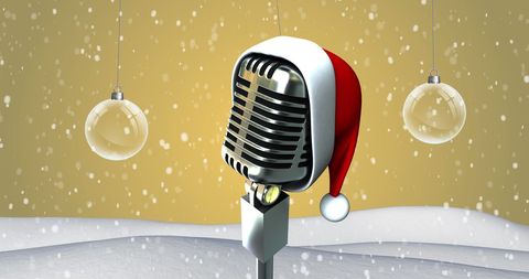 Retro Microphone with Santa Hat in Festive Winter Scene - Download Free Stock Images Pikwizard.com