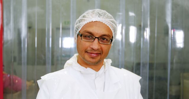 Happy Worker in Cleanroom Protective Gear - Download Free Stock Images Pikwizard.com