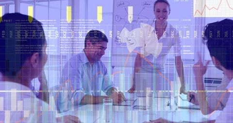 Business Meeting With Digital Data Overlay in Office Environment - Download Free Stock Images Pikwizard.com