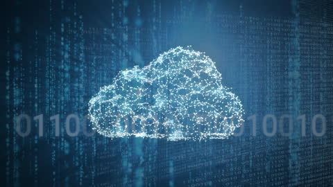 Digital Cloud with Binary Code Overlay on Blue Background
