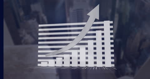 Rising Chart Arrow Over Cityscape Displaying Economic Growth