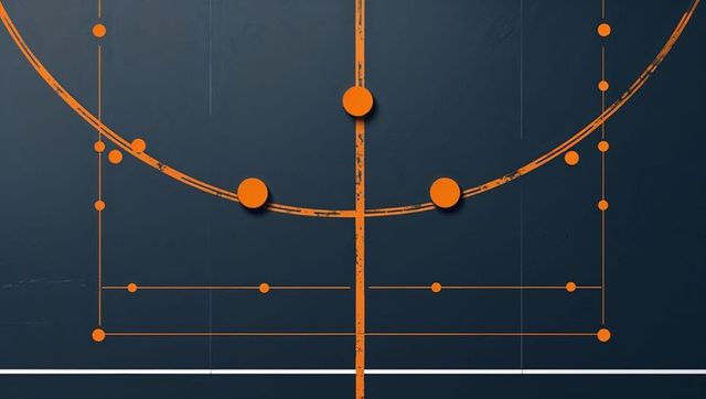 Abstract Geometric Design with Orange Lines on Blue Background