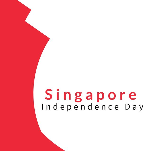 Illustration of singapore independence day text with red patterns on white background, copy space. Patriotism, celebration, freedom and identity concept.
