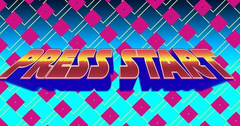 Retro gaming screen with vibrant geometric background