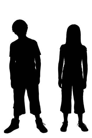 Vector silhouette of boy and girl standing transparent background