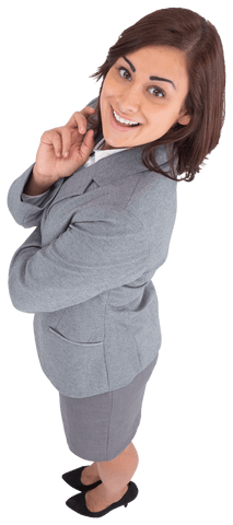 Happy Hispanic Businesswoman Standing on White Background